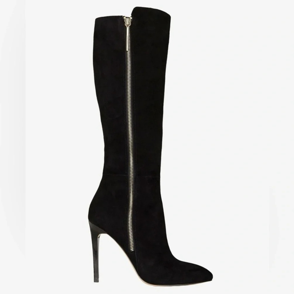 FRENCH CONNECTION MOLLY BLACK SUEDE KNEE LENGTH HEELED BOOTS SIZE 8 / 38M EU… - Picture 2 of 15